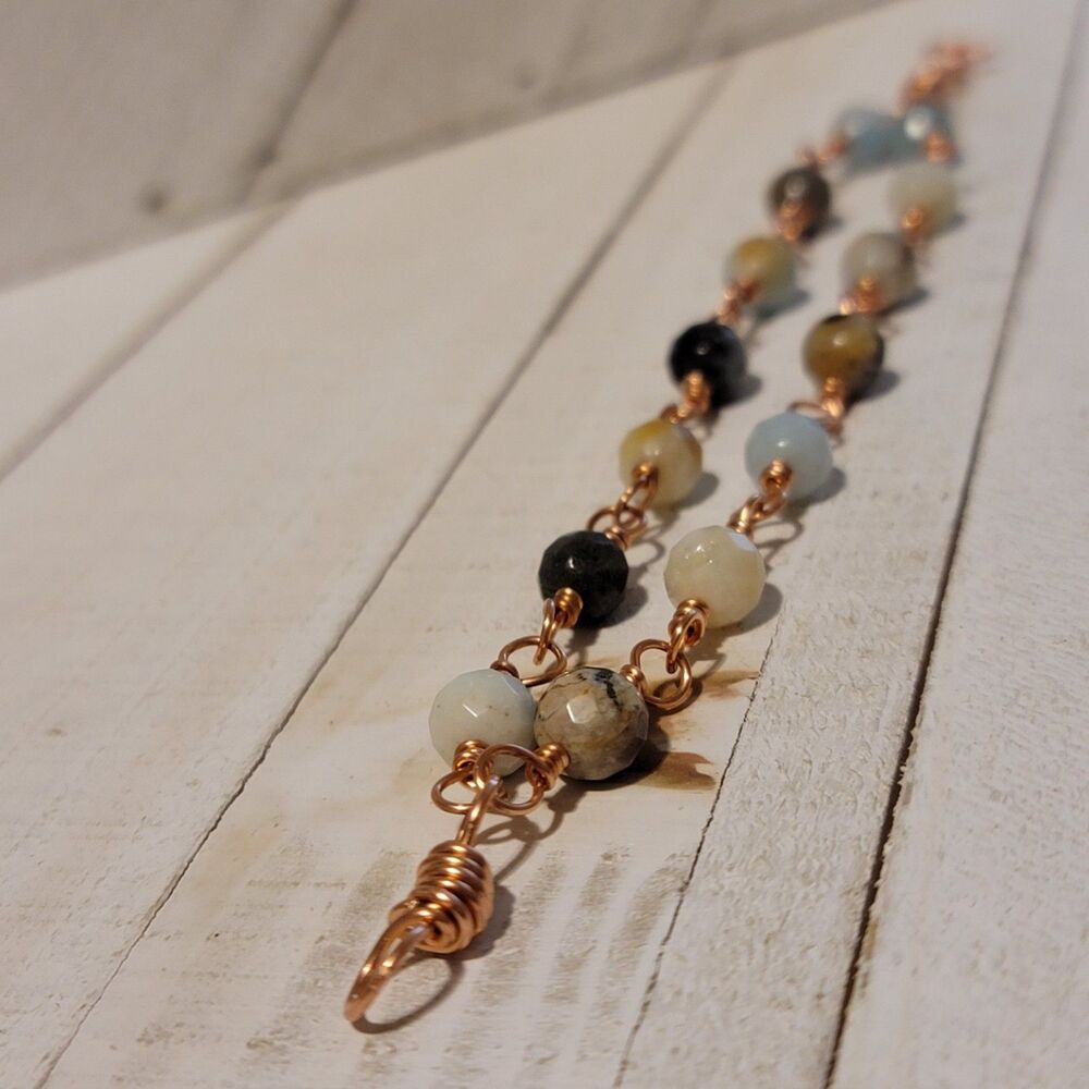Handmade Amazonite Double Strand Bracelet Copper Wire Wrapped Gemstone